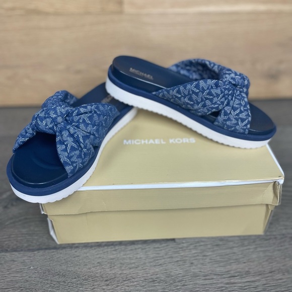 Michael Kors Shoes - Michael Kors Womens Josie Knit Slip on Slide Sandals Blue 6 Medium (B M)